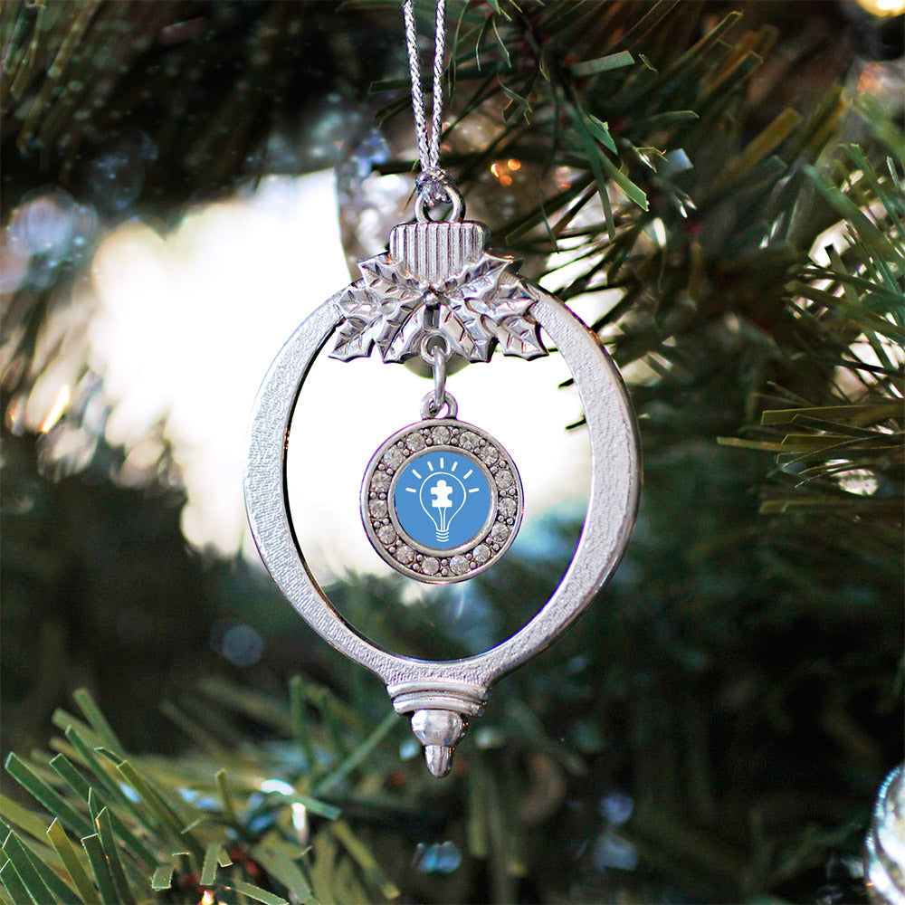 Silver Light Bulb Autism Awareness Circle Charm Holiday Ornament