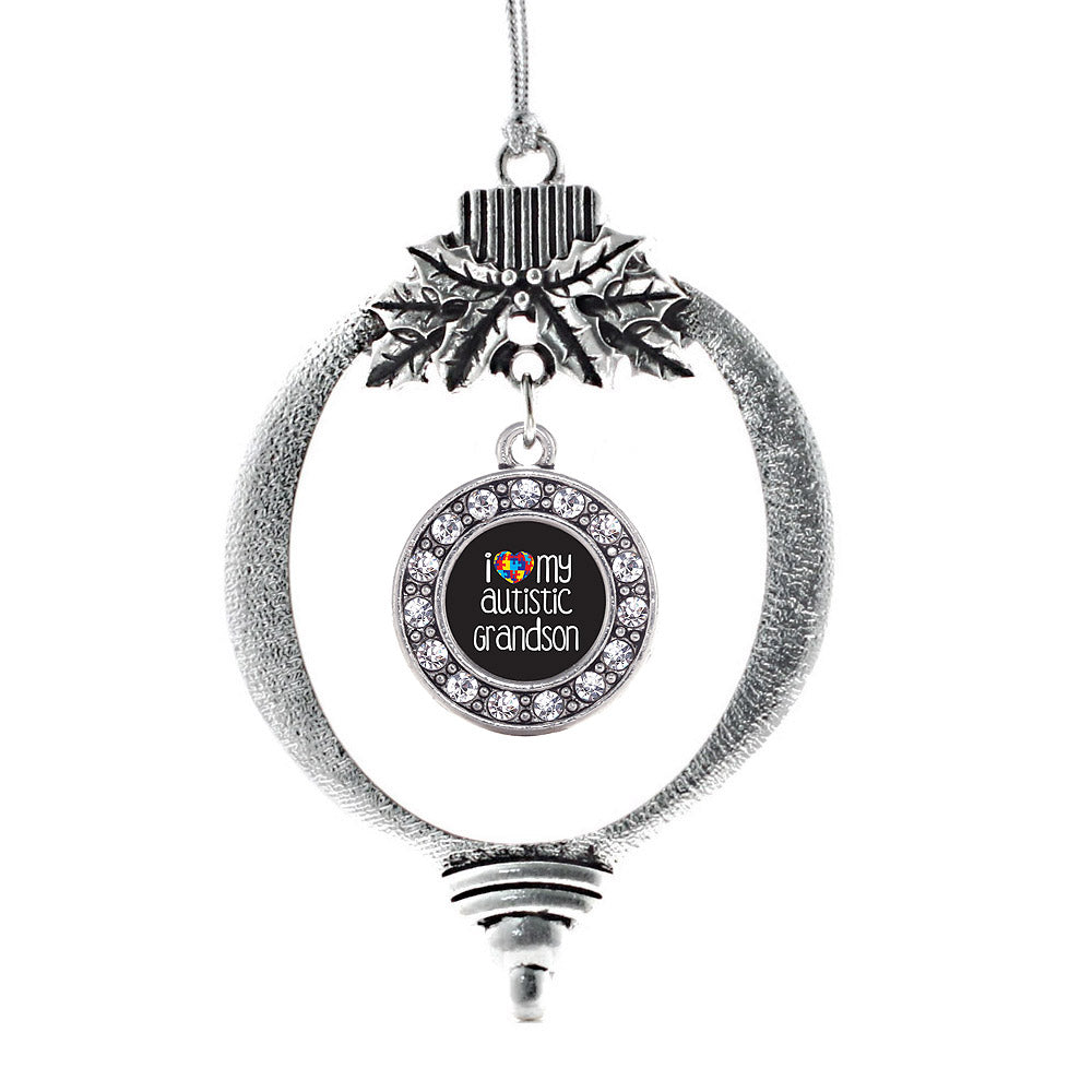 Silver I Love My Autistic Grandson Circle Charm Holiday Ornament