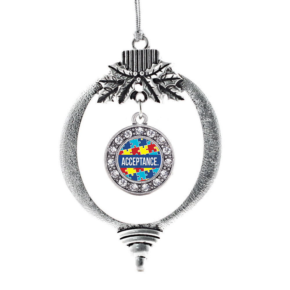 Silver Autism Acceptance Circle Charm Holiday Ornament