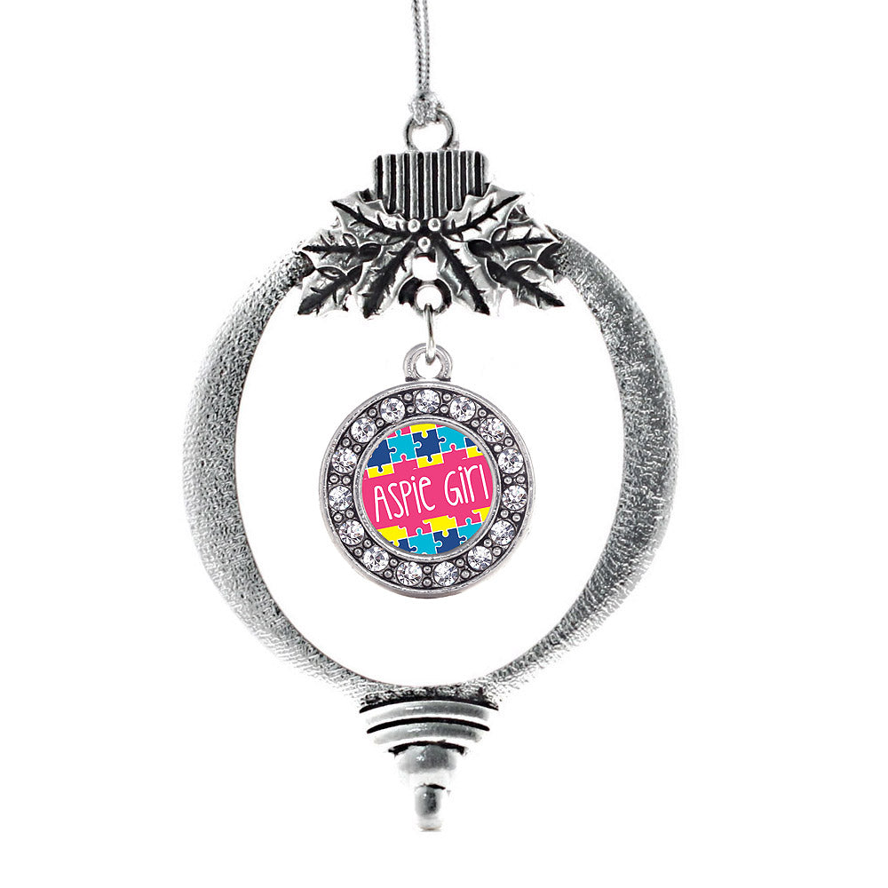 Silver Aspie Girl Circle Charm Holiday Ornament