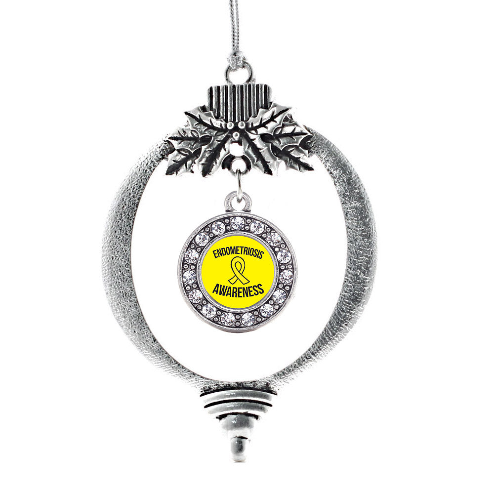 Silver Endometriosis Support Circle Charm Holiday Ornament