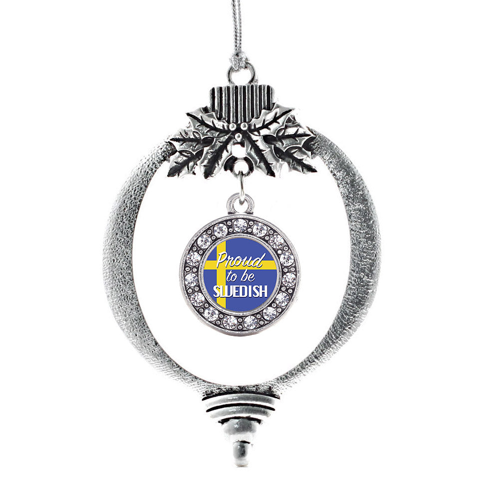 Silver Proud to be Swedish Circle Charm Holiday Ornament