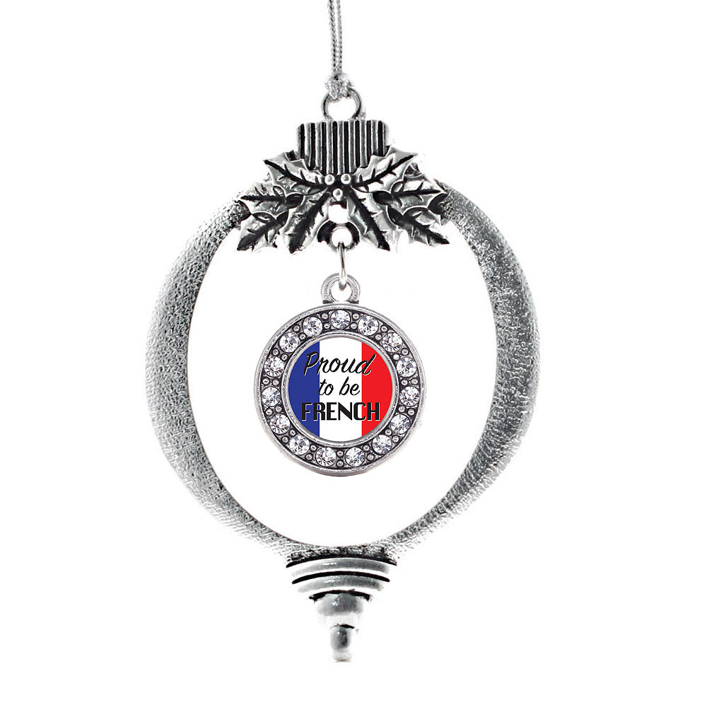 Silver Proud to be French Circle Charm Holiday Ornament