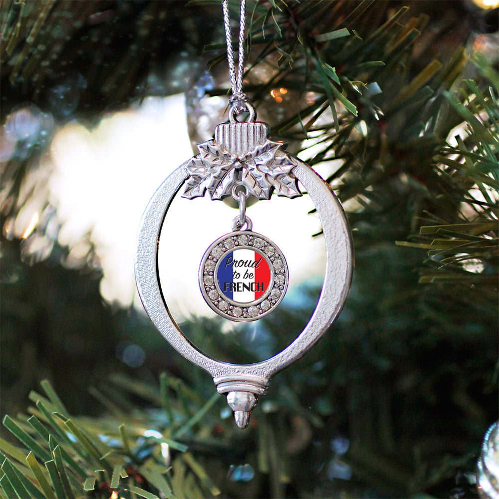 Silver Proud to be French Circle Charm Holiday Ornament