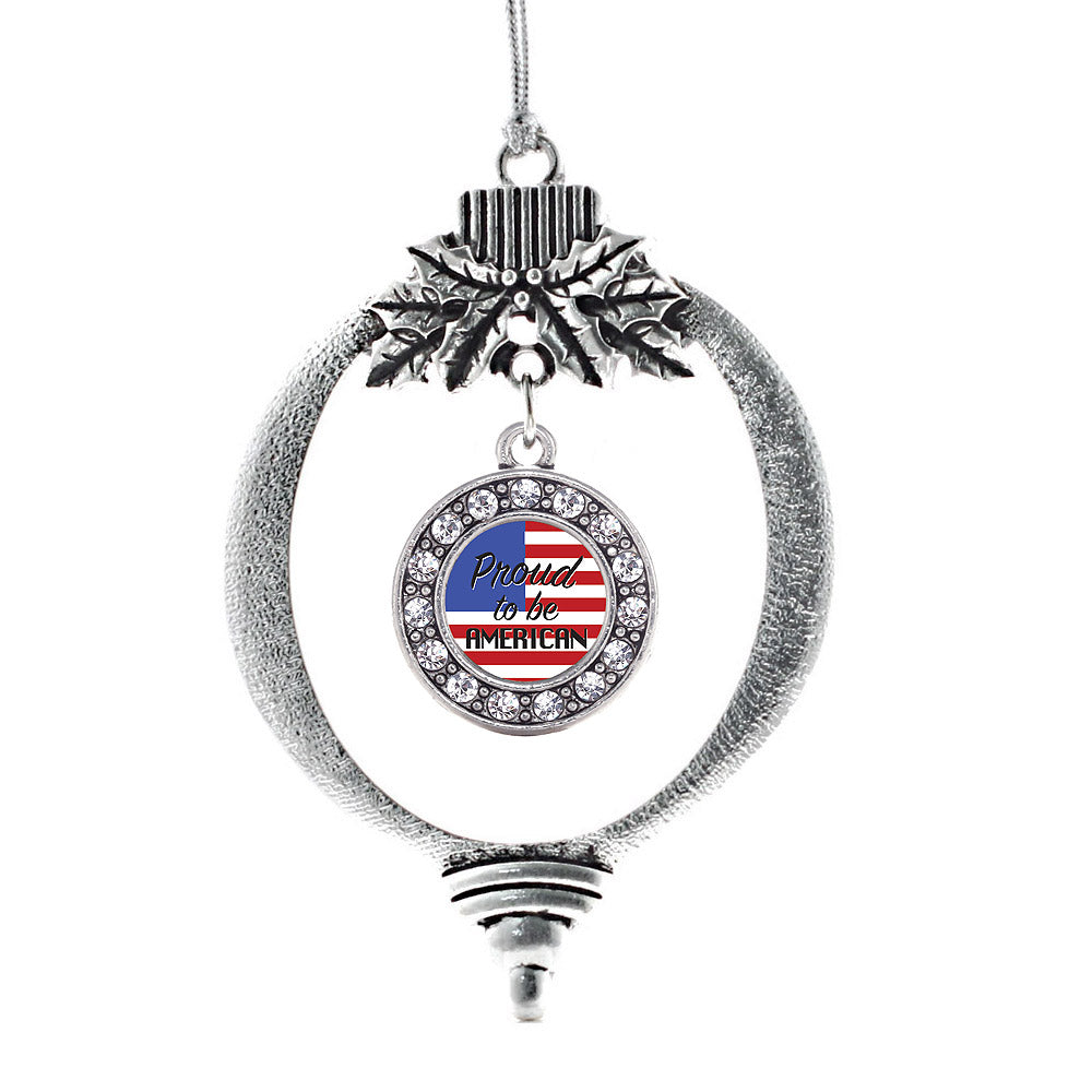 Silver Proud to be American Circle Charm Holiday Ornament