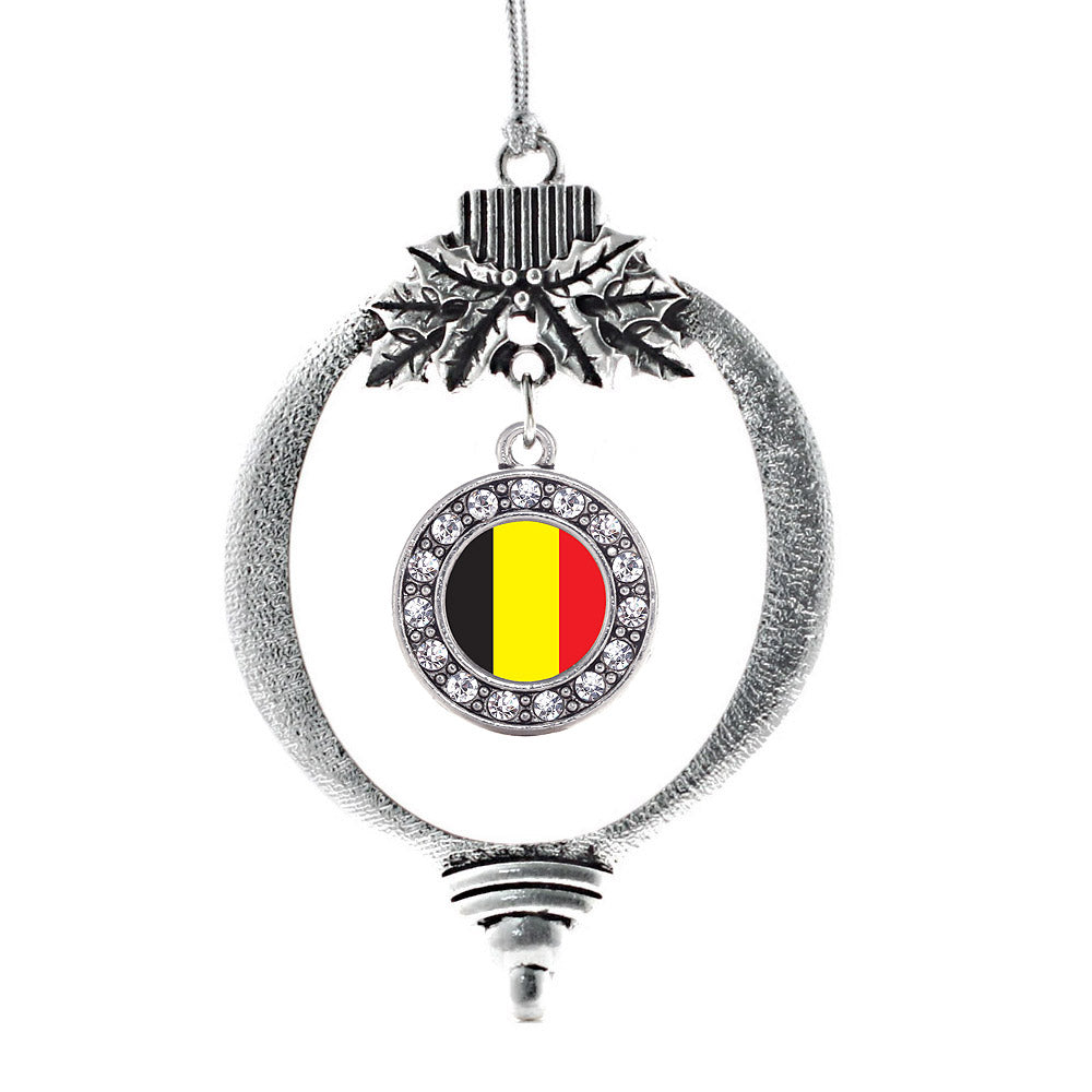 Silver Belgium Flag Circle Charm Holiday Ornament