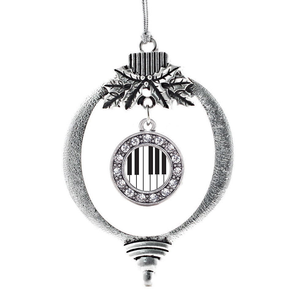 Silver Piano Keys Circle Charm Holiday Ornament