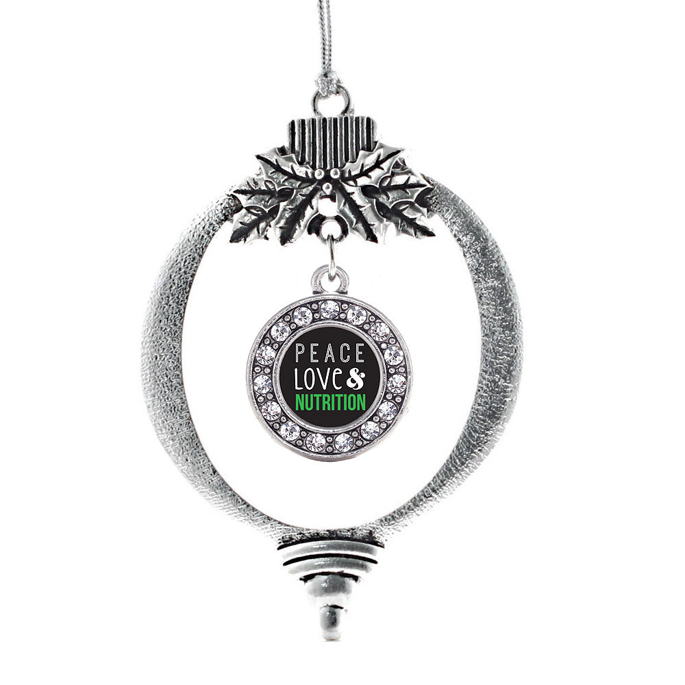 Silver Peace, Love, and Nutrition Circle Charm Holiday Ornament