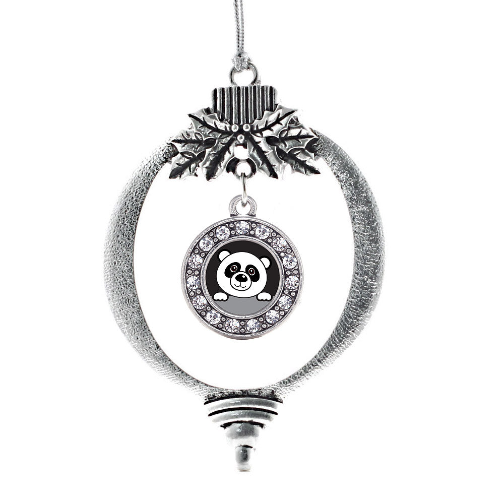 Silver Peeking Panda Circle Charm Holiday Ornament