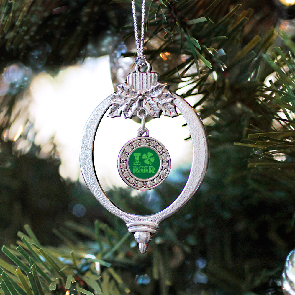 Silver I Love Beer Circle Charm Holiday Ornament