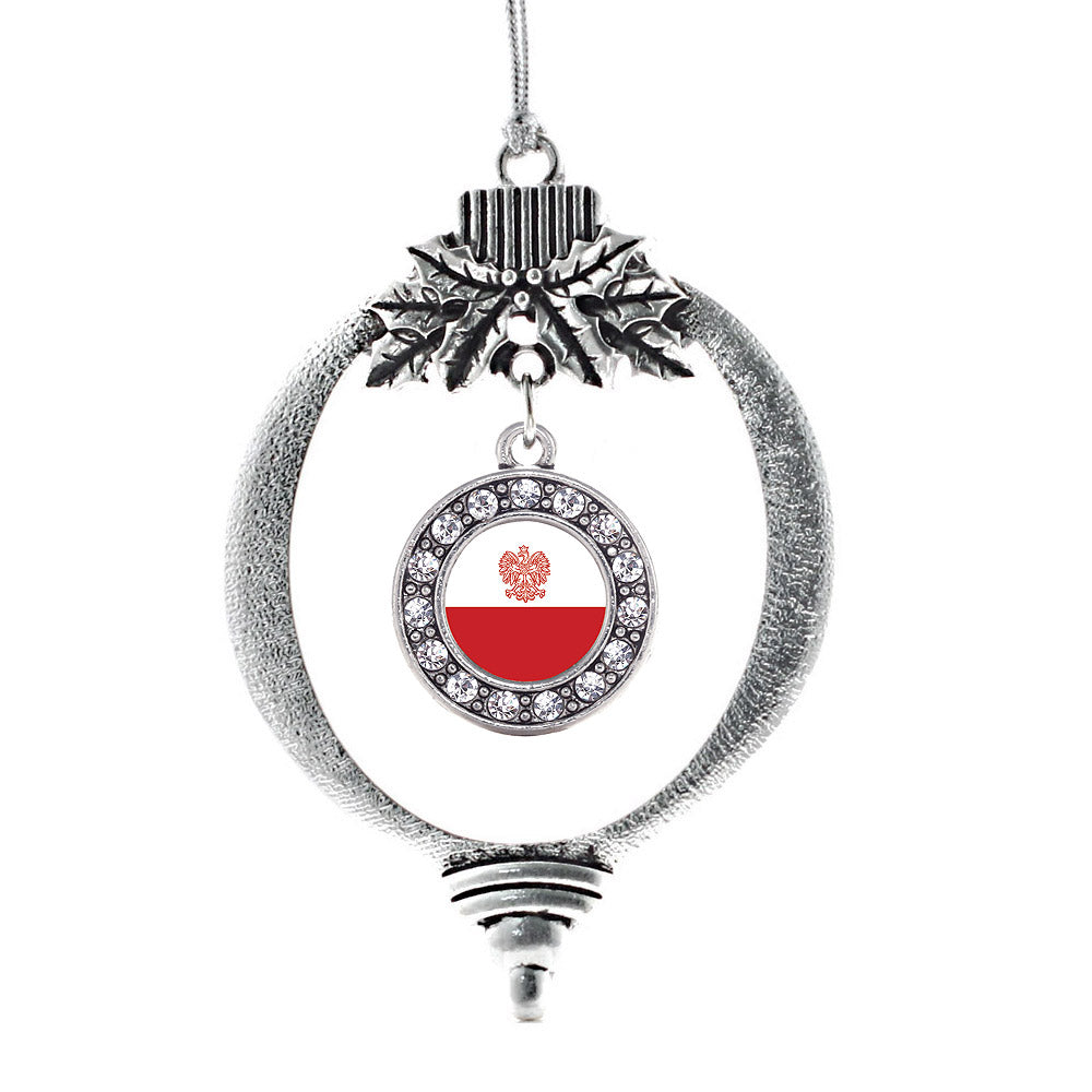 Silver Polish Flag Circle Charm Holiday Ornament