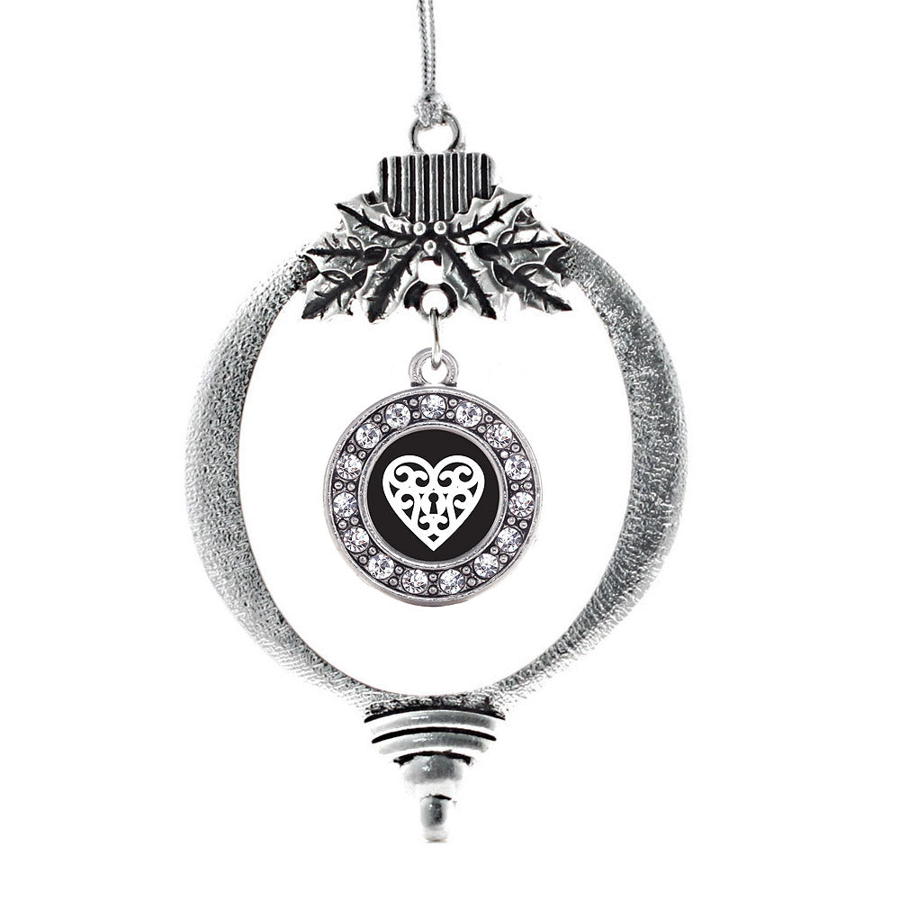 Silver Heart Shaped Lock Circle Charm Holiday Ornament