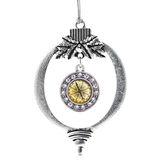 Silver Compass Circle Charm Holiday Ornament