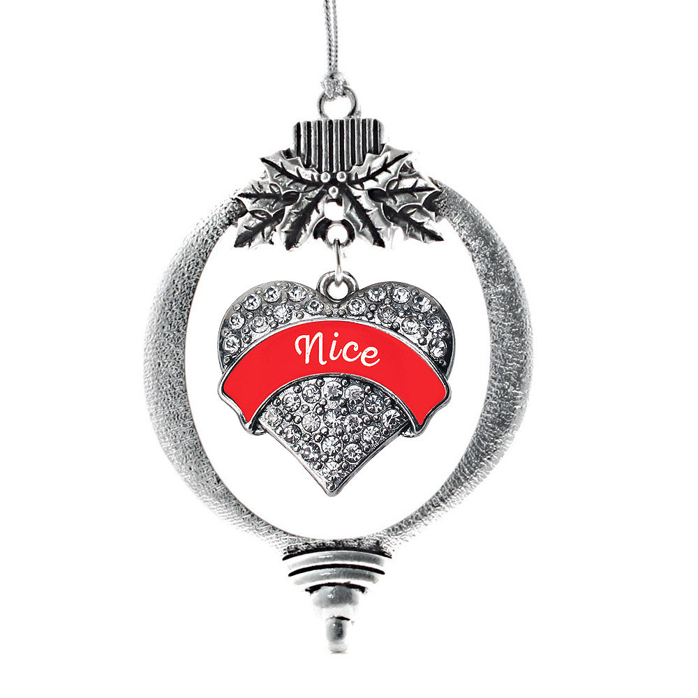 Silver Red Nice Pave Heart Charm Holiday Ornament