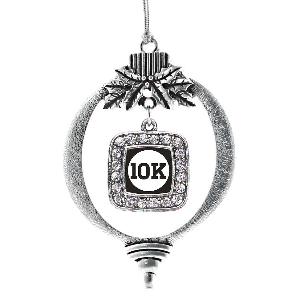 Silver 10k Runners Square Charm Holiday Ornament