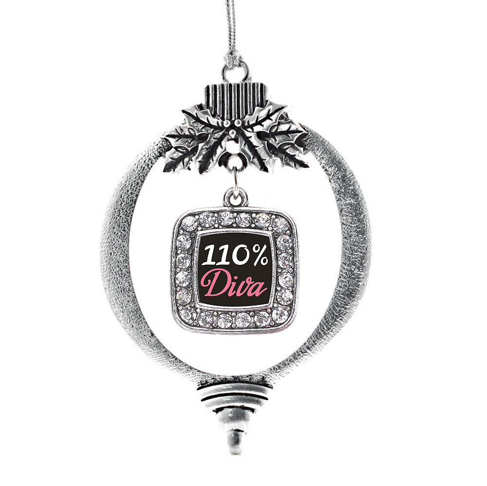 Silver 110% Diva Square Charm Holiday Ornament