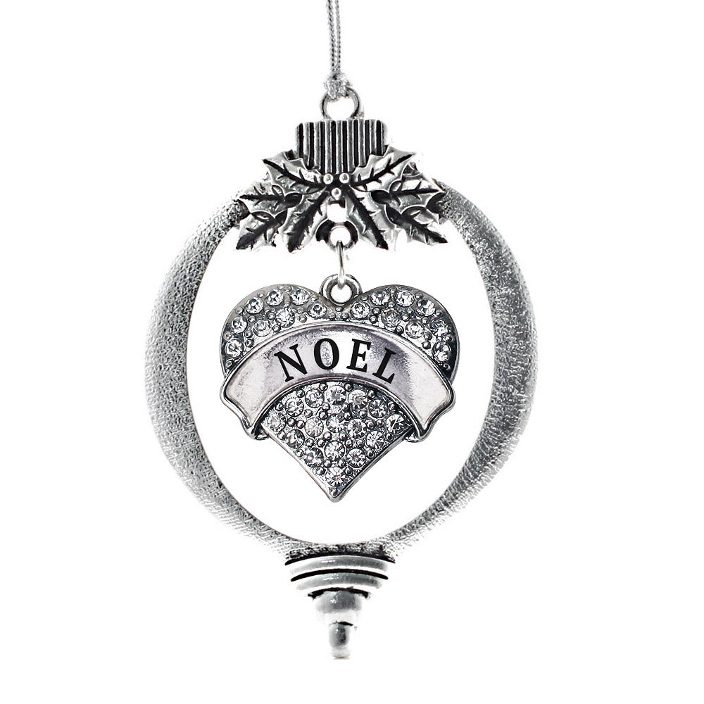 Silver Noel Pave Heart Charm Holiday Ornament