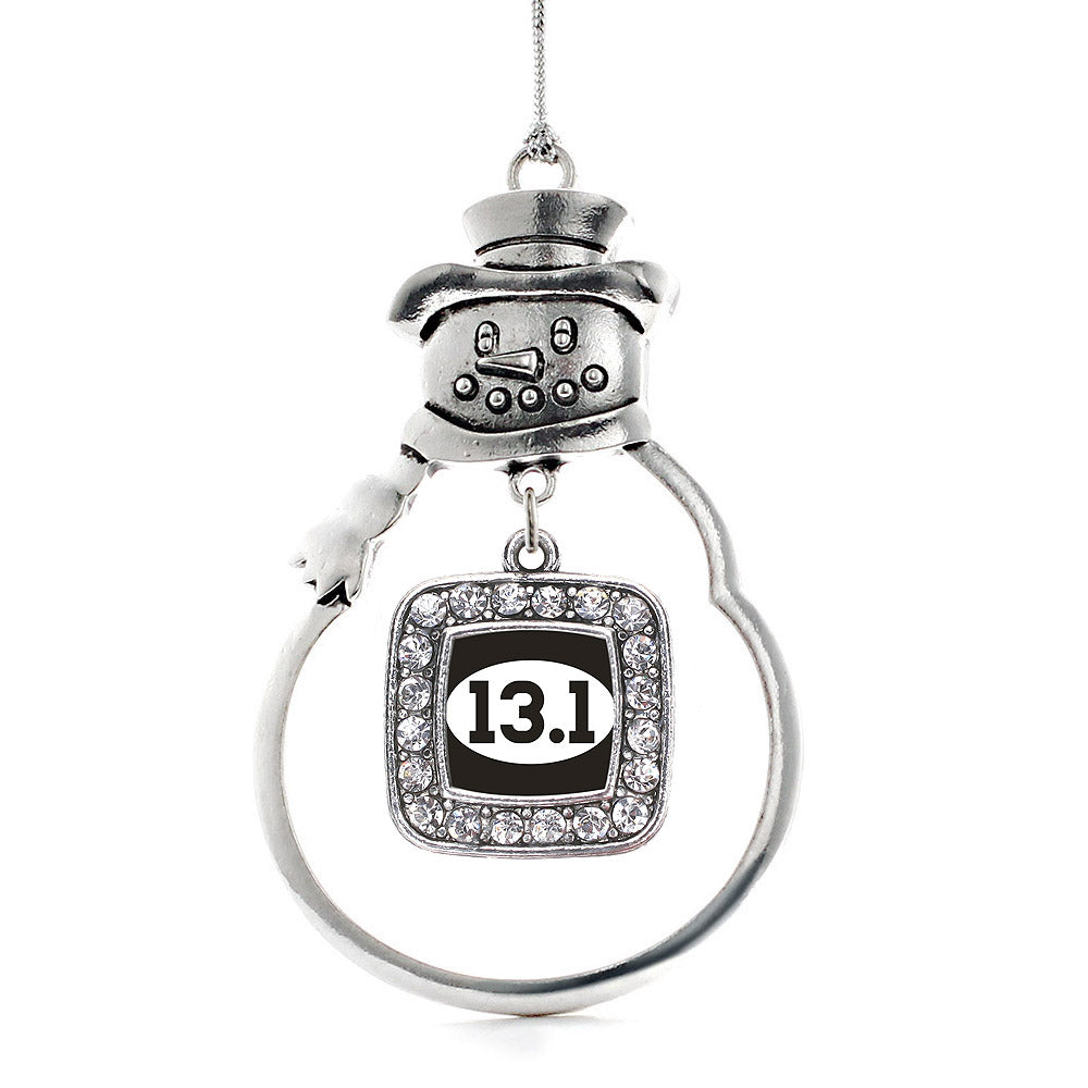 Silver 13.1 Runners Square Charm Snowman Ornament
