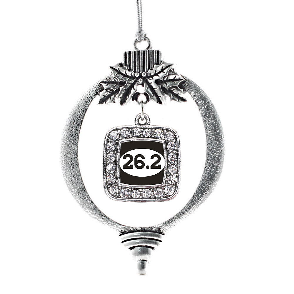 Silver 26.2 Runners Square Charm Holiday Ornament