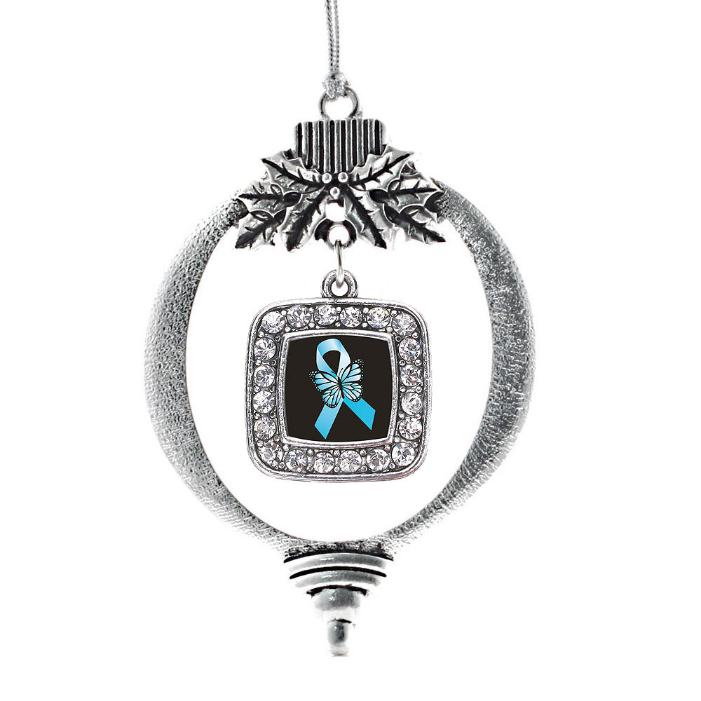 Silver Addiction Recovery Square Charm Holiday Ornament