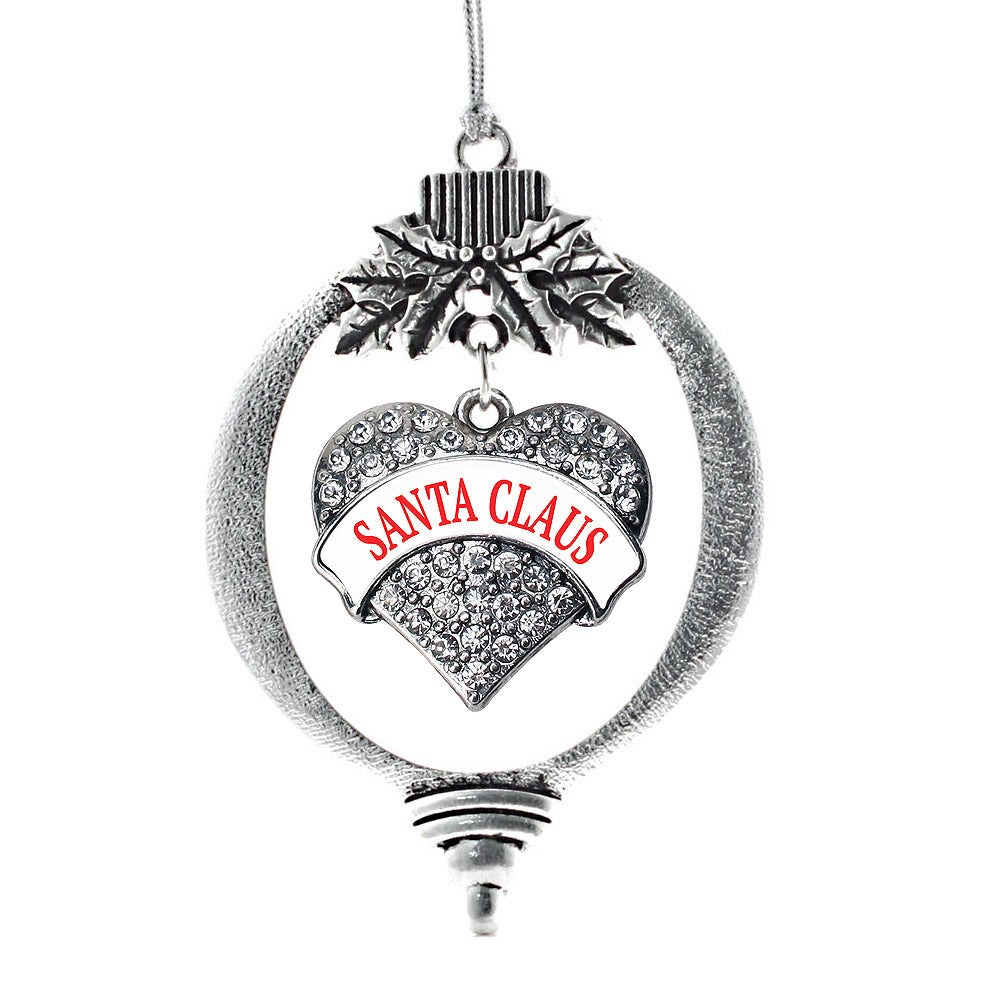 Silver Santa Claus Pave Heart Charm Holiday Ornament