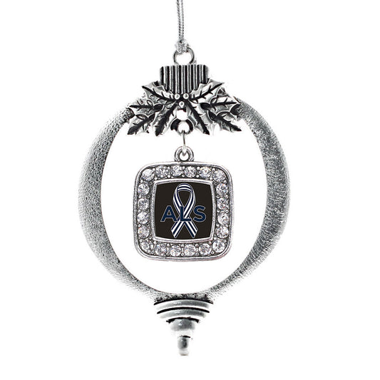 Silver ALS Awareness Square Charm Holiday Ornament