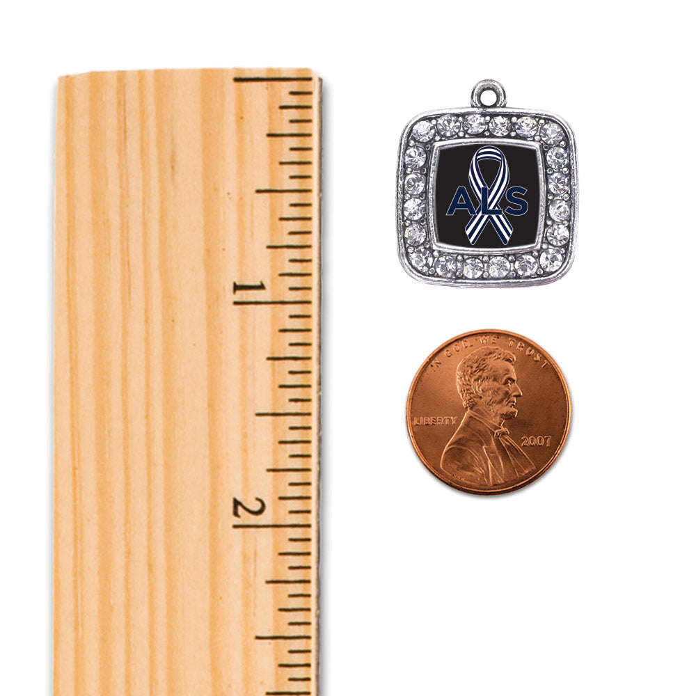 Silver ALS Awareness Square Charm Holiday Ornament