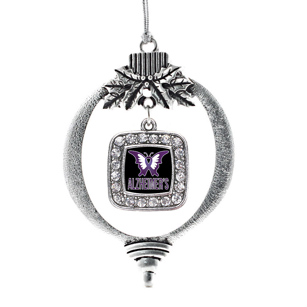 Silver Alzheimers Awareness Square Charm Holiday Ornament