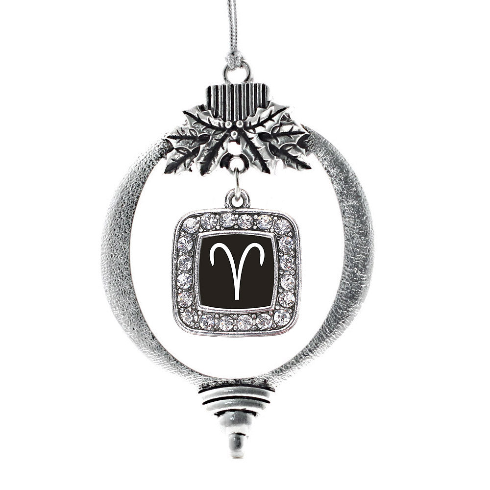 Silver Aries Zodiac Square Charm Holiday Ornament