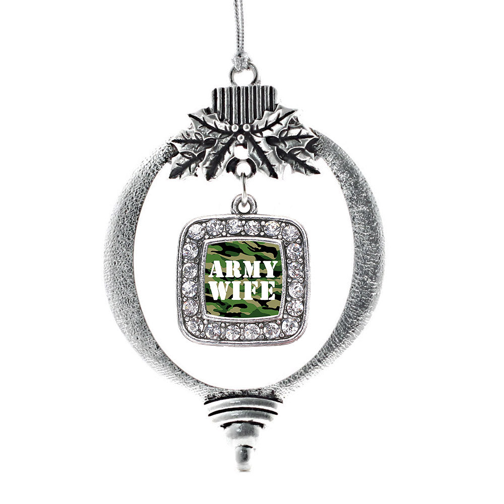 Silver Army Wife Square Charm Holiday Ornament