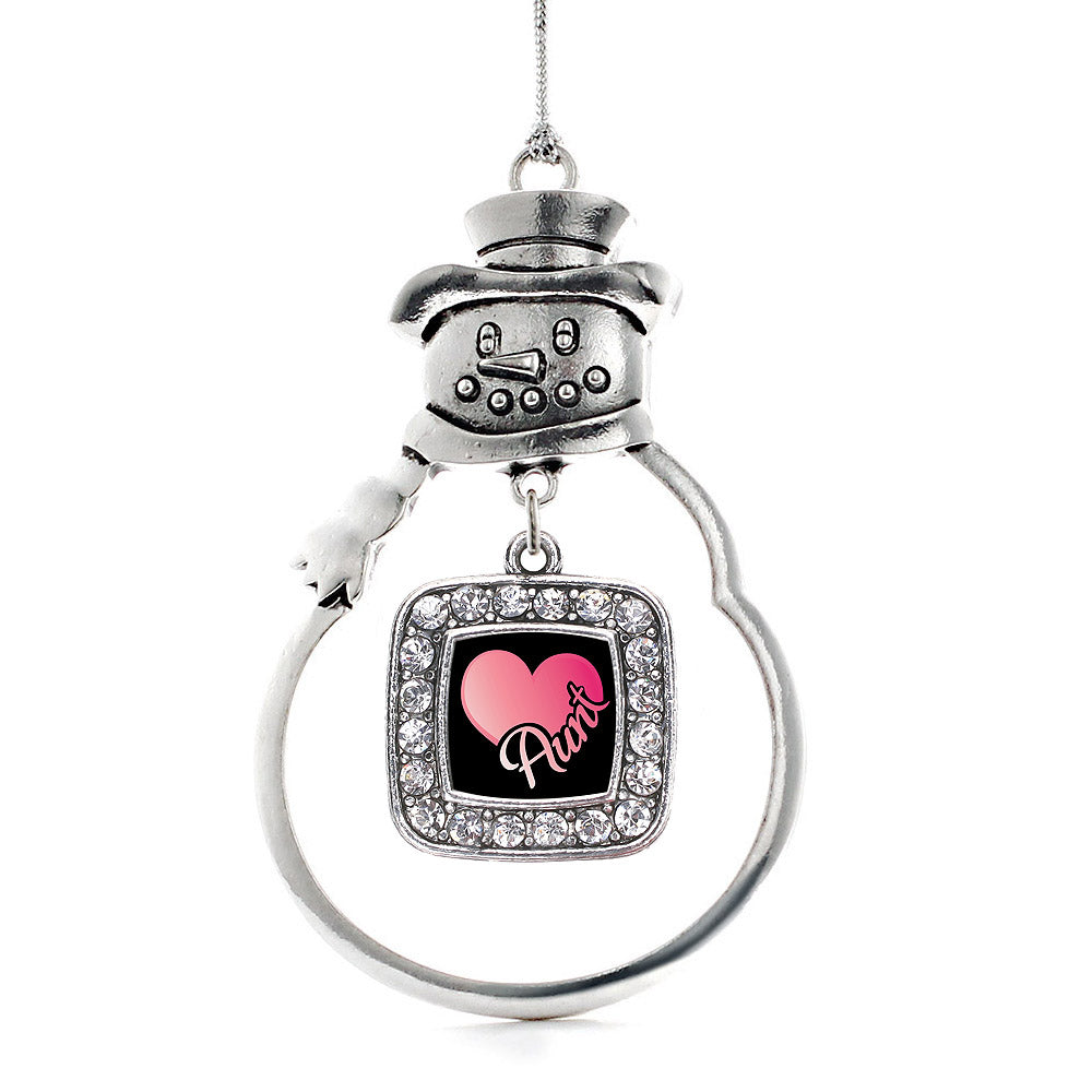 Silver Aunt Square Charm Snowman Ornament