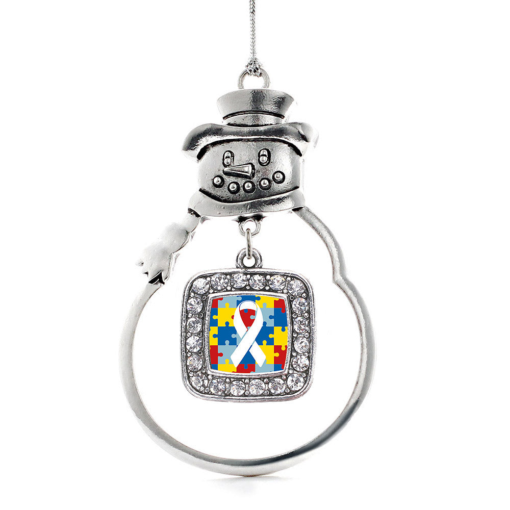 Silver Autism Jigsaw Puzzle Square Charm Snowman Ornament