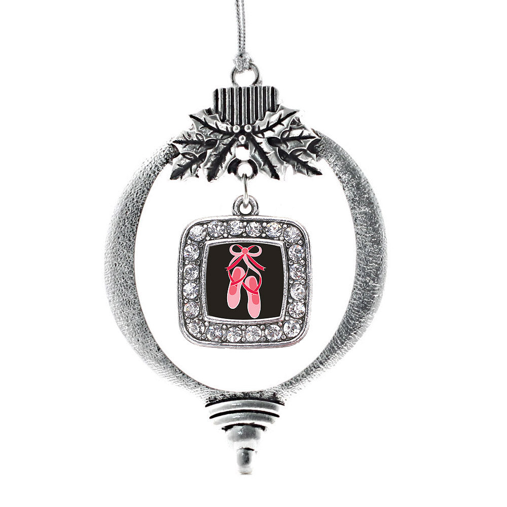 Silver Ballerina Slippers Square Charm Holiday Ornament