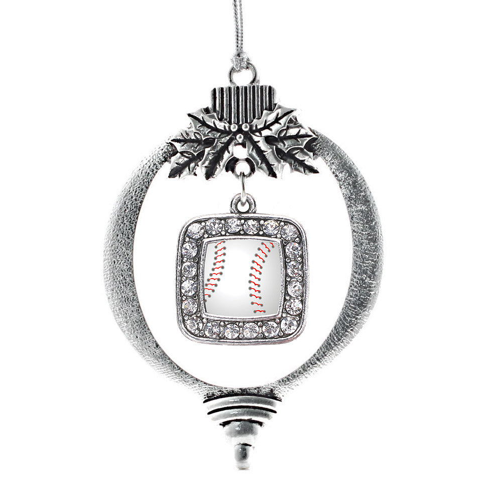 Silver Baseball Square Charm Holiday Ornament