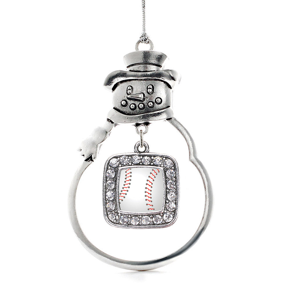 Silver Baseball Square Charm Snowman Ornament