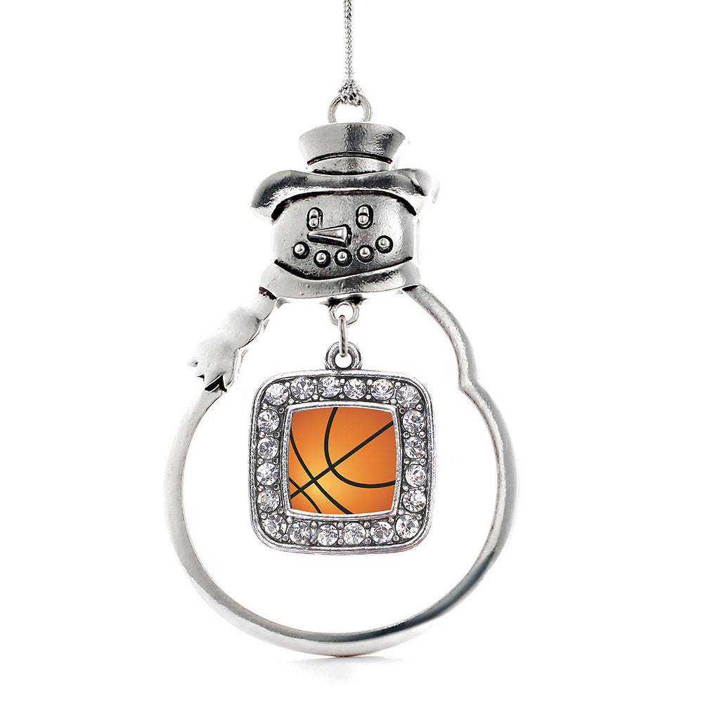 Silver Basketball Square Charm Snowman Ornament