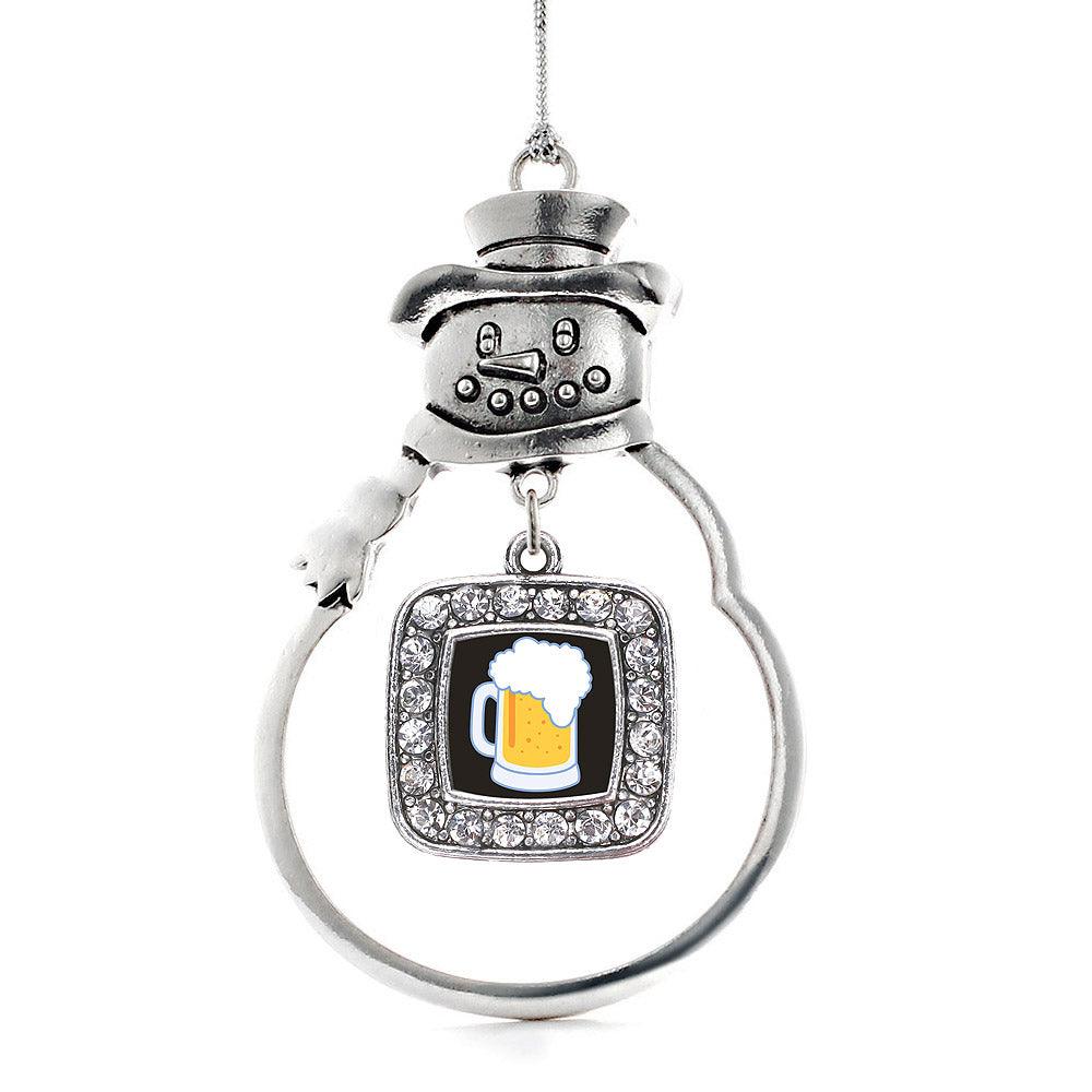 Silver Beer Lovers Square Charm Snowman Ornament