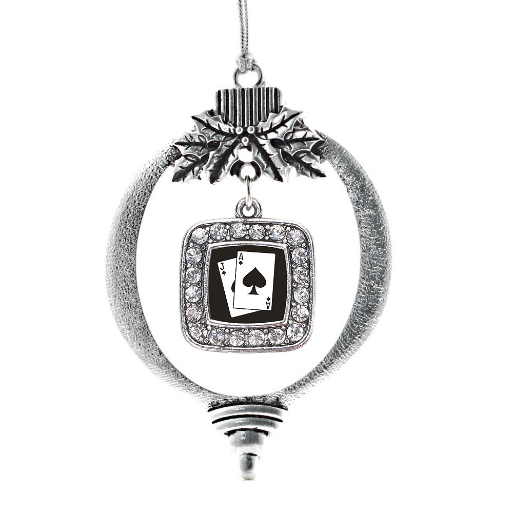 Silver Blackjack Square Charm Holiday Ornament