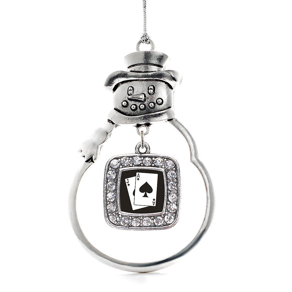 Silver Blackjack Square Charm Snowman Ornament