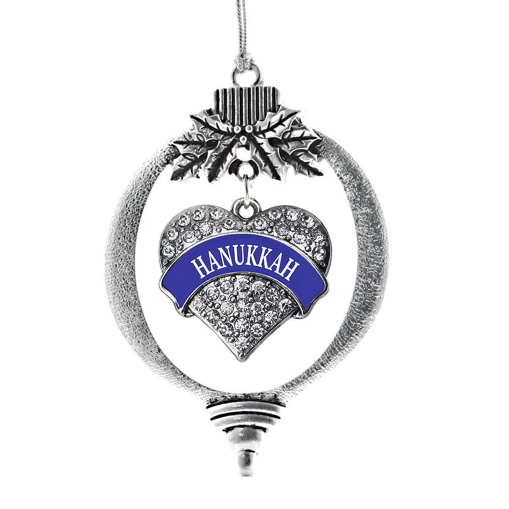 Silver Blue Banner Hanukkah Pave Heart Charm Holiday Ornament
