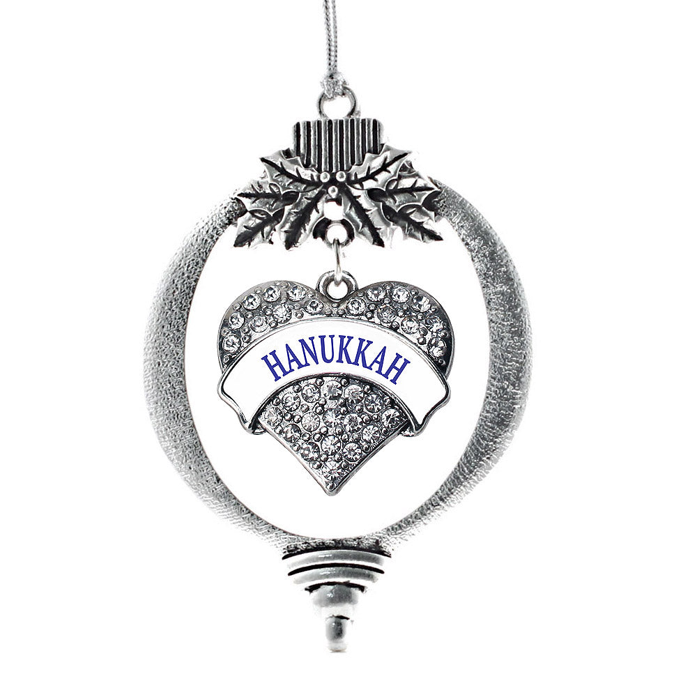 Silver Hanukkah Pave Heart Charm Holiday Ornament