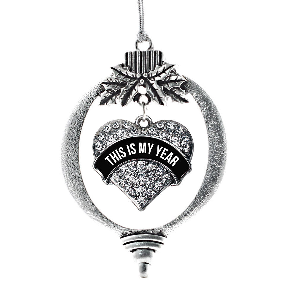 Silver This is My Year Pave Heart Charm Holiday Ornament