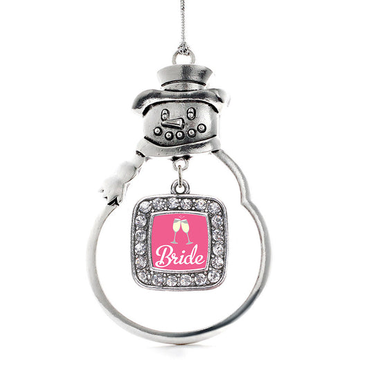 Silver Bride To Be Square Charm Snowman Ornament