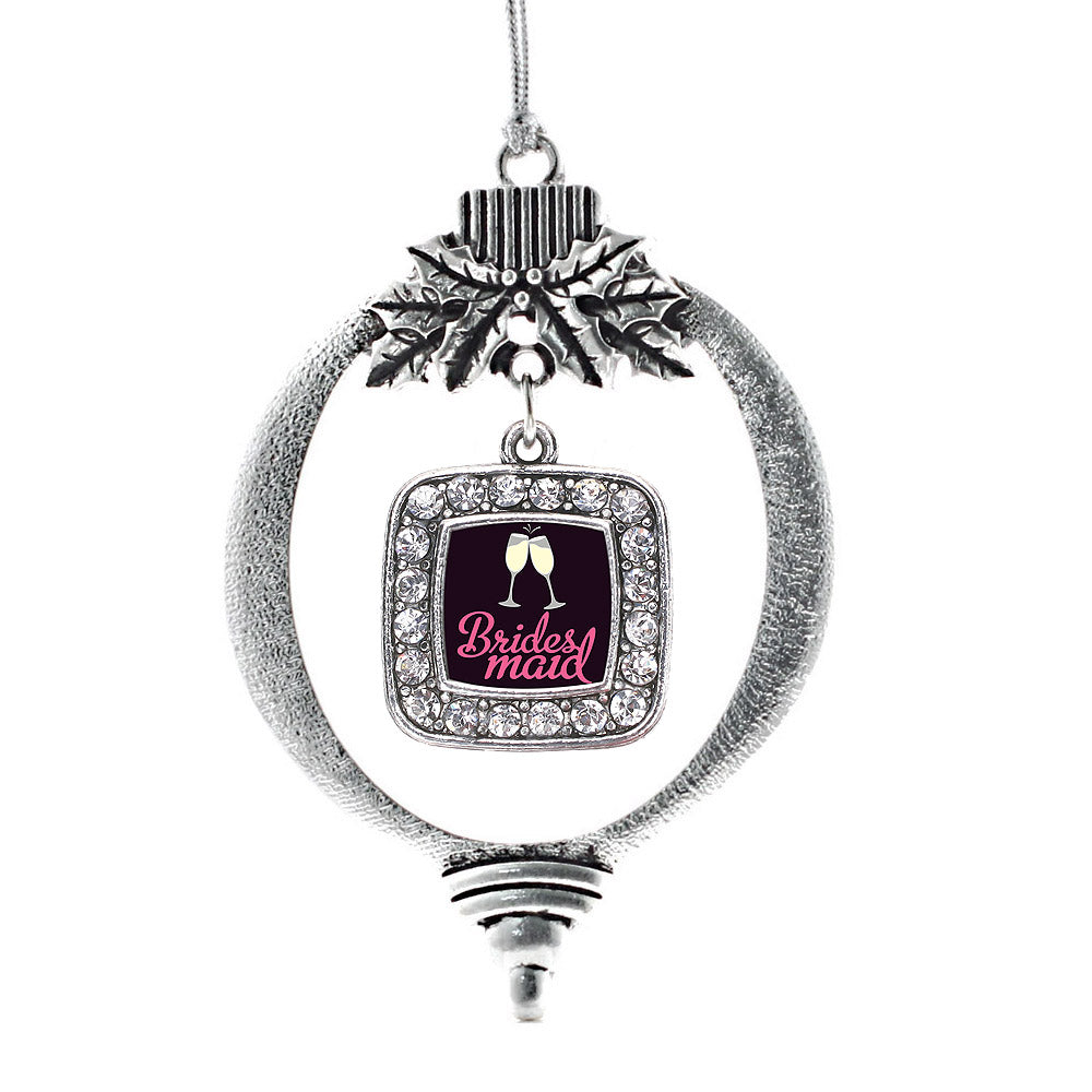 Silver Bridesmaid Square Charm Holiday Ornament