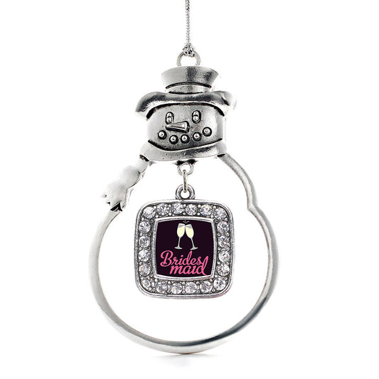 Silver Bridesmaid Square Charm Snowman Ornament