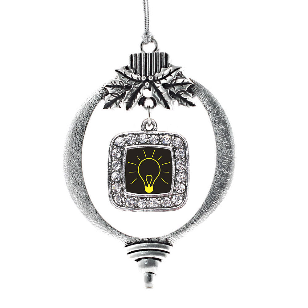 Silver Bright Idea Square Charm Holiday Ornament