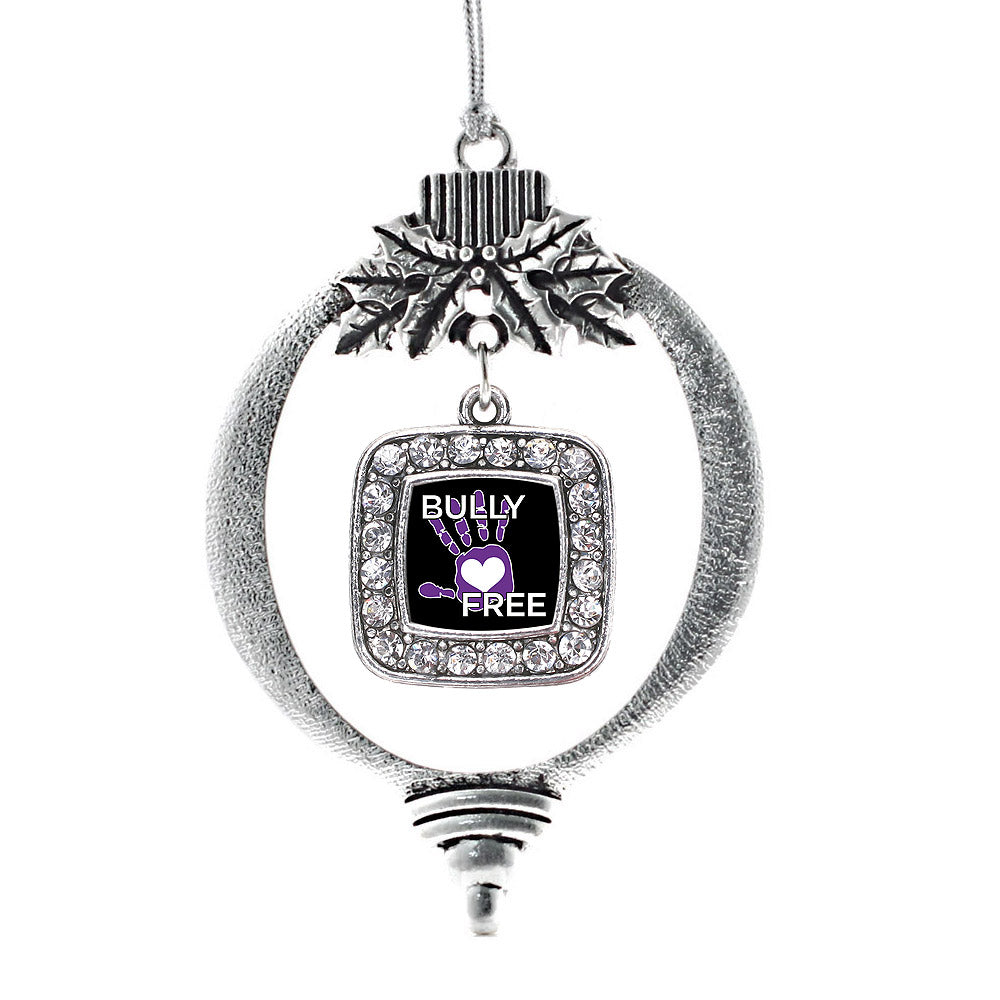 Silver Bullying Support and Awareness Square Charm Holiday Ornament