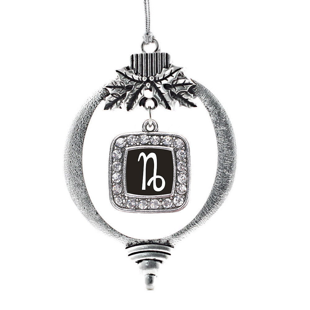 Silver Capricorn Zodiac Square Charm Holiday Ornament