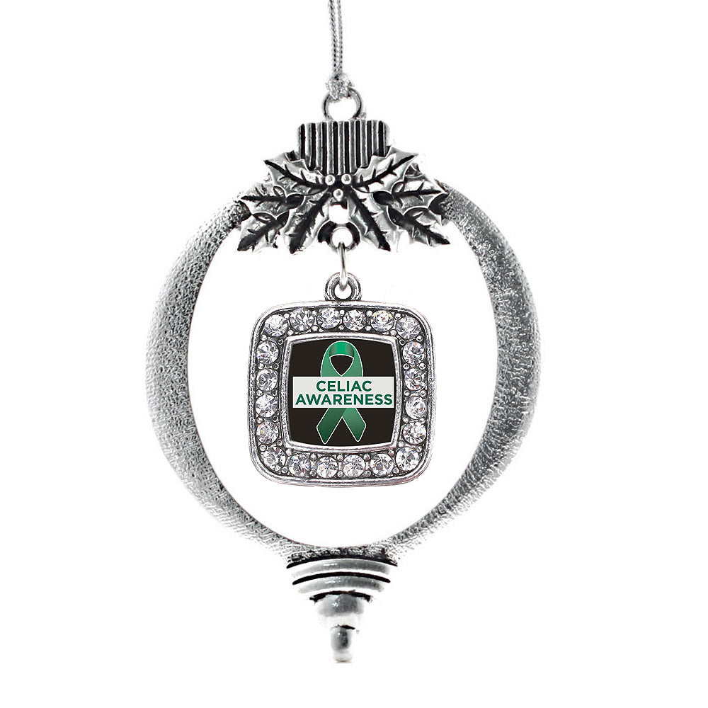 Silver Celiac Awareness Square Charm Holiday Ornament