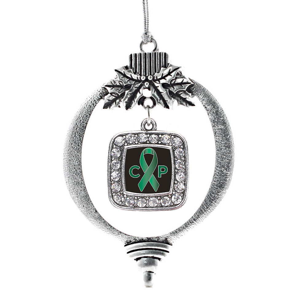 Silver Cerebral Palsy Square Charm Holiday Ornament